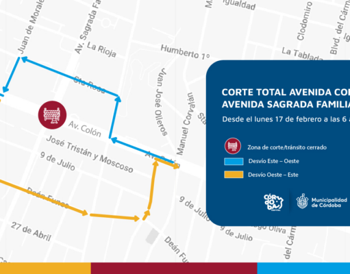 Desagüe Sagrada Familia: este lunes se realizará un corte total de tránsito y desvíos del transporte en el cruce de esa avenida y Colón
